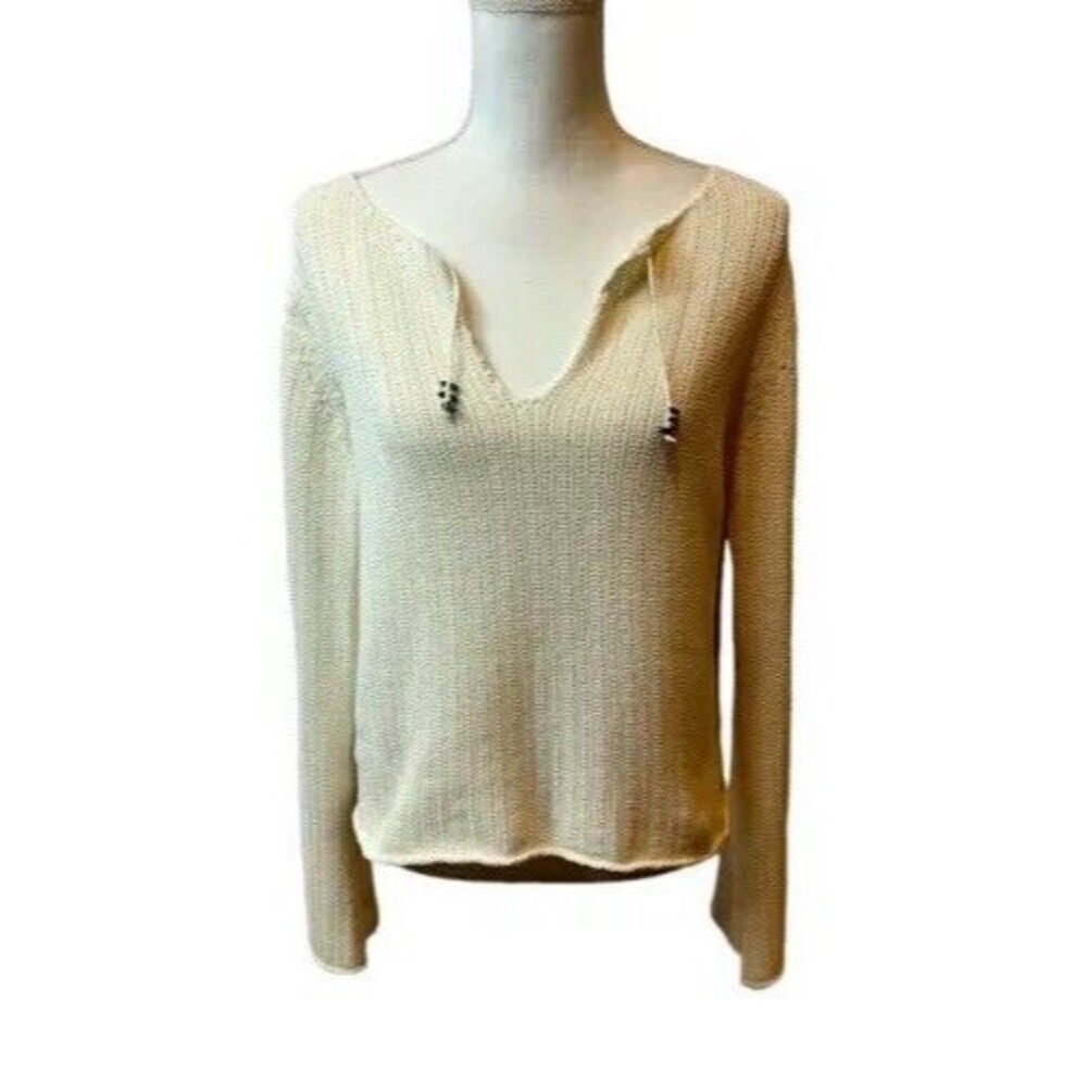 Tommy Bahama Women's L Large Off White Summer Sweater Bell Sleeve Open Knit